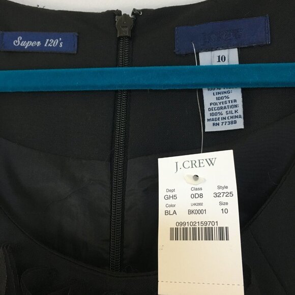 nwt sz 10 Elegant J.CREW Ruffle Sheath Dress Super 120s Wool black - Picture 3 of 11